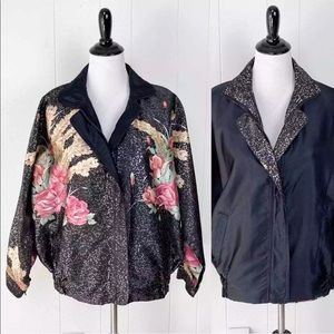 {VINTAGE}  Hanarum Reversible Floral Print Bomber